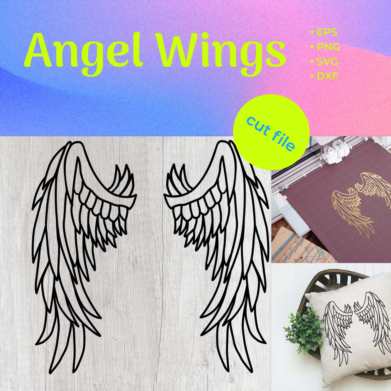 Angel Wings SVG, Angel Wings cricut file, silhouette file cover image.