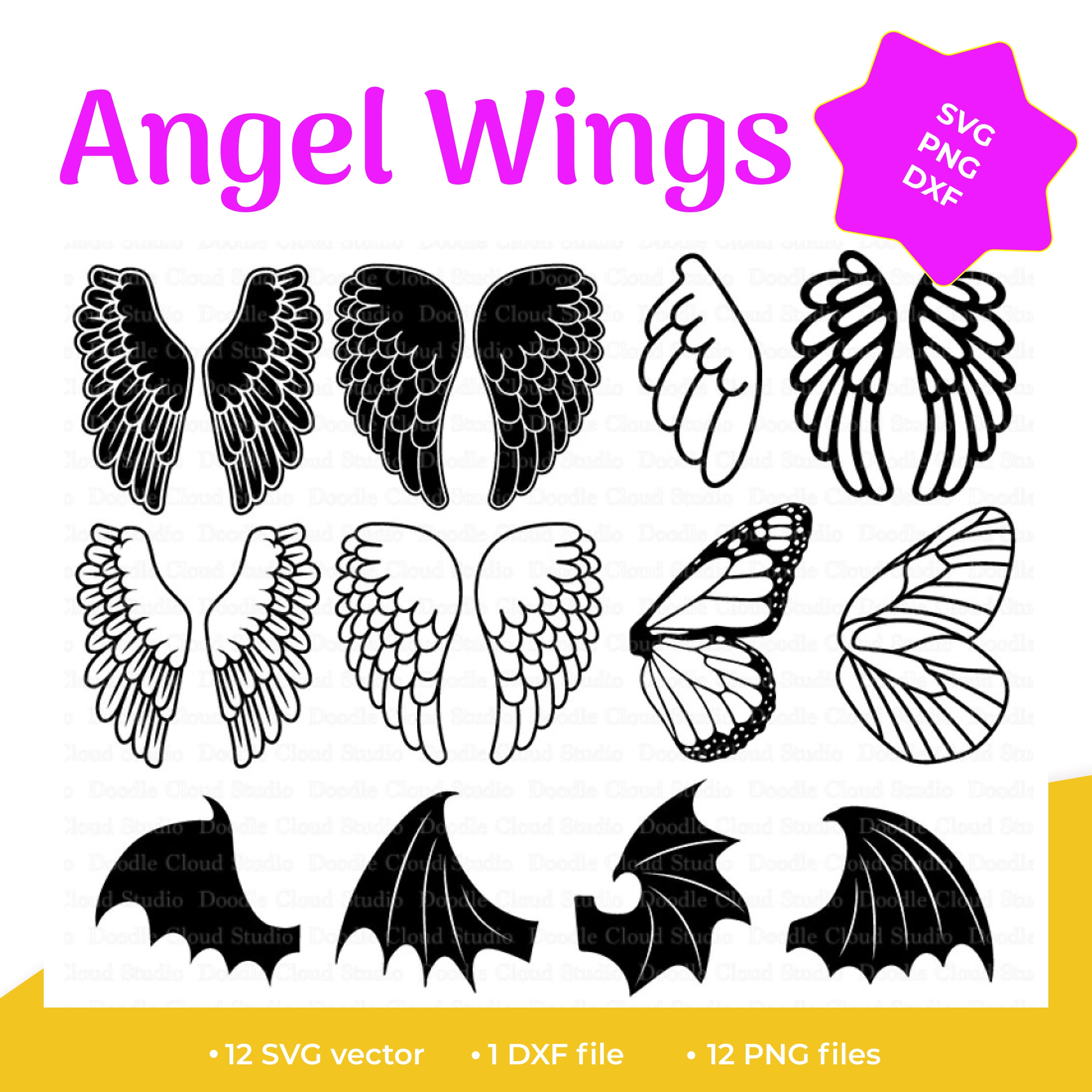Angel Wings SVG, Bat Wings SVG. cover image.