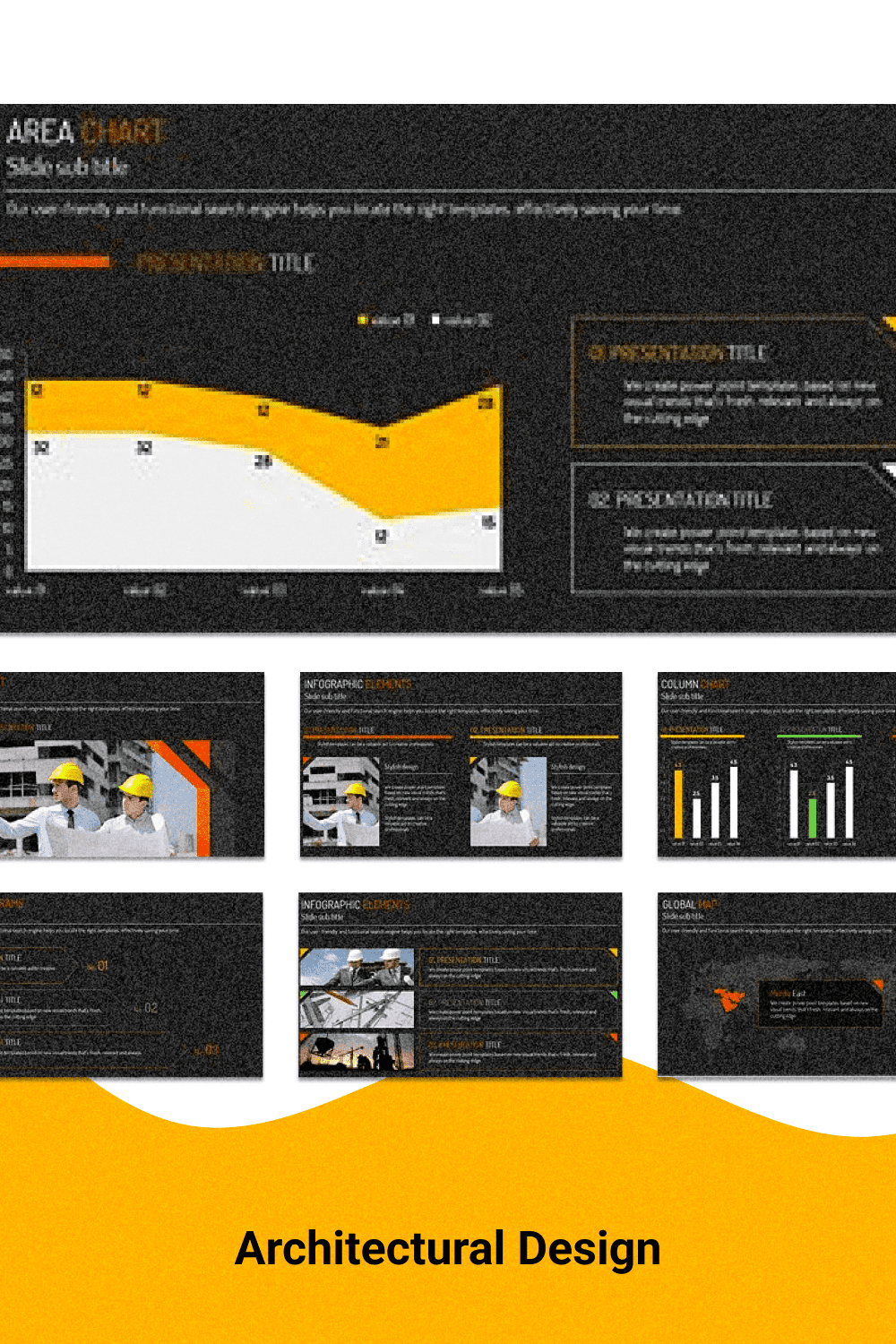 Black and yellow template for architectural topics.