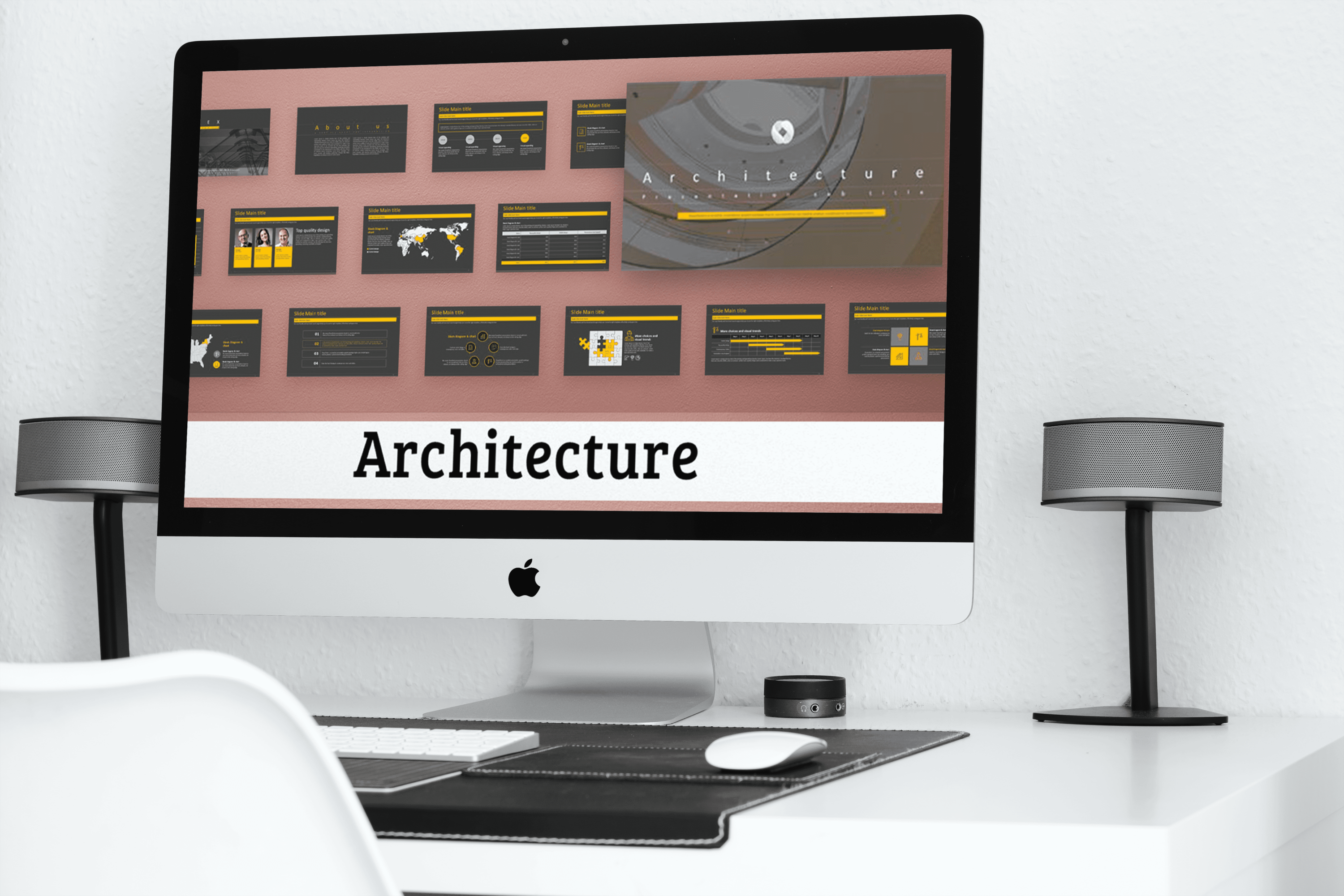 Architecture PPT Template - mockup on the desktop.
