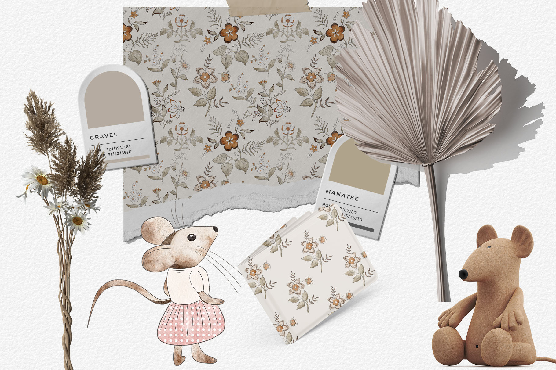 Watercolor Spring Cleaning Cute Mice Nursery Art Collection designs.