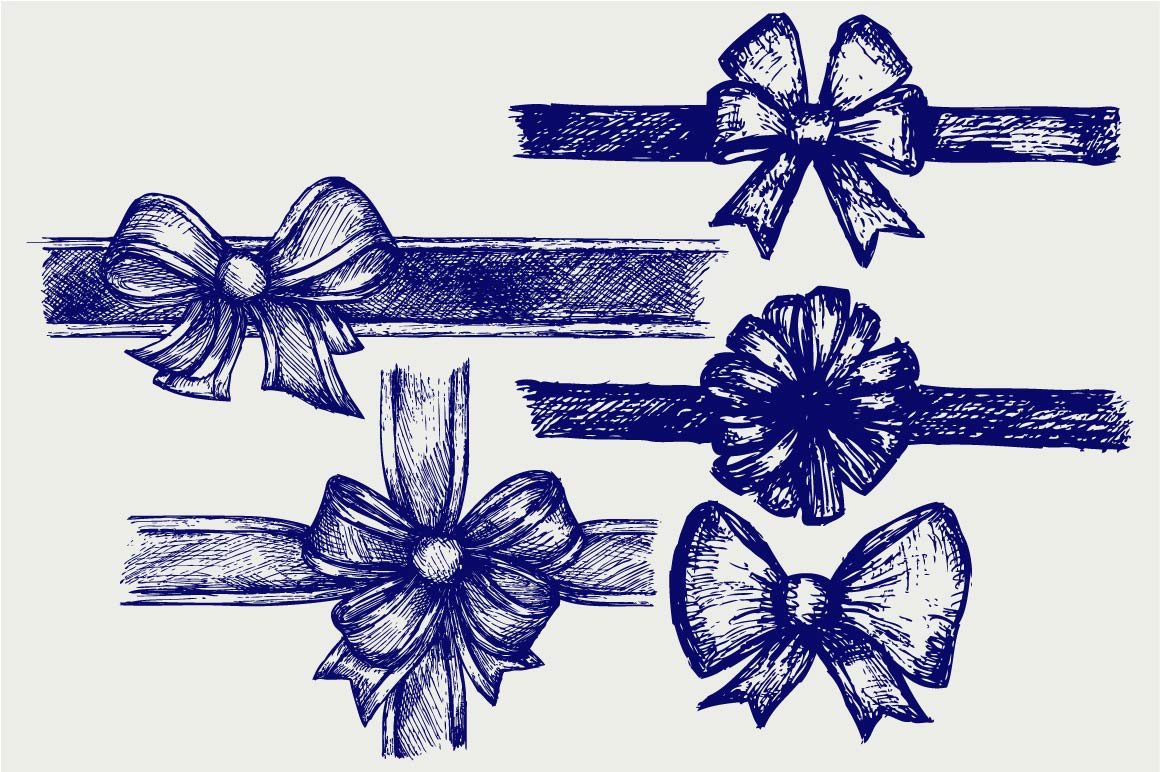 Hand drawn blue bows.