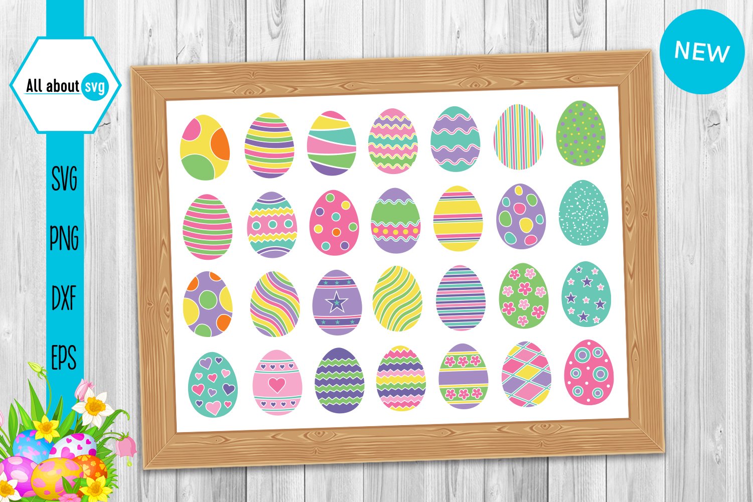 Vivid eggs with different prints.
