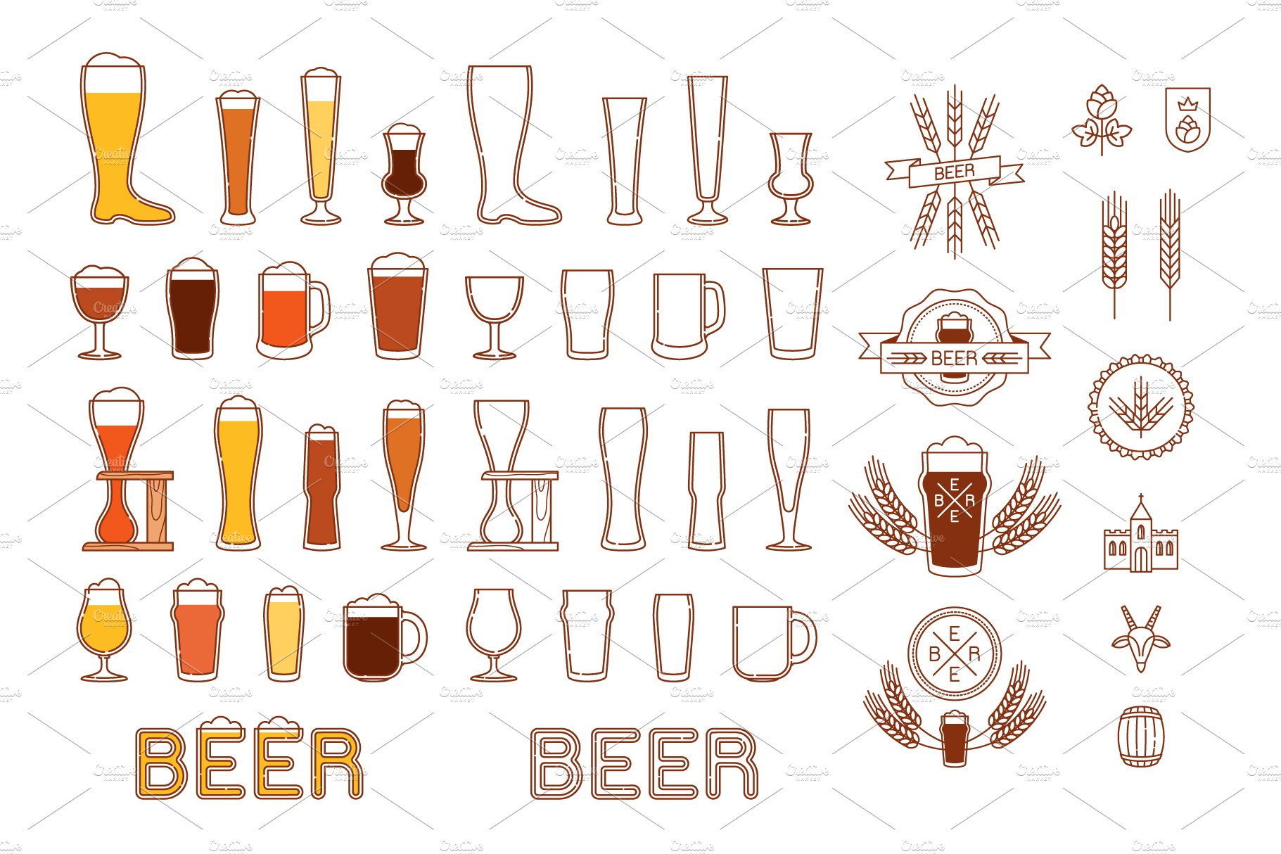 Beer items in the different styles.