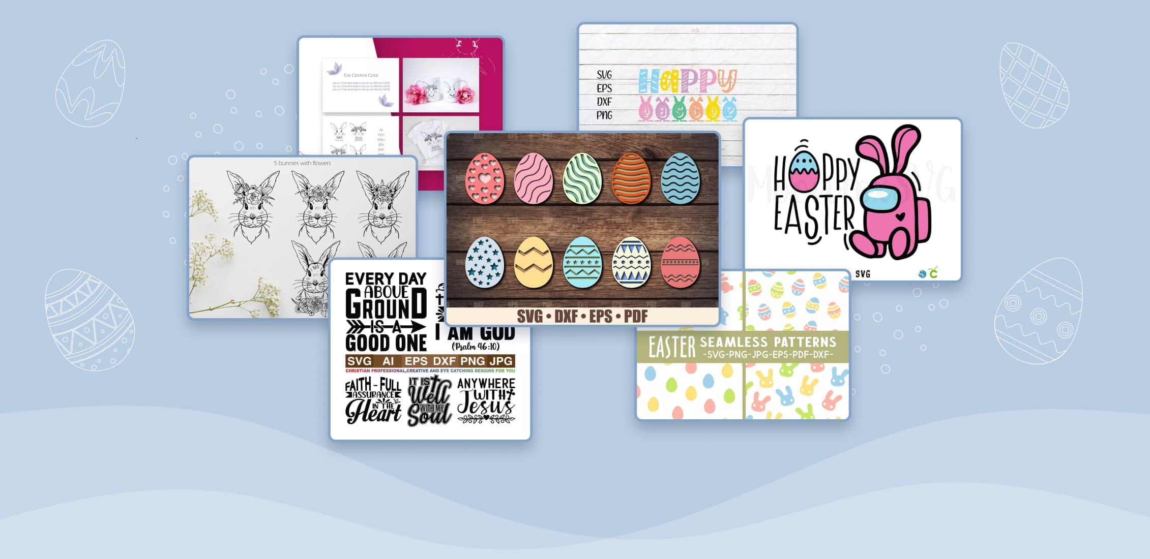 High resolution PNG JPG 6 Happy Easter Clipart Instant download digital vectors Layered SVG Cricut Silhouette cut files Bundle