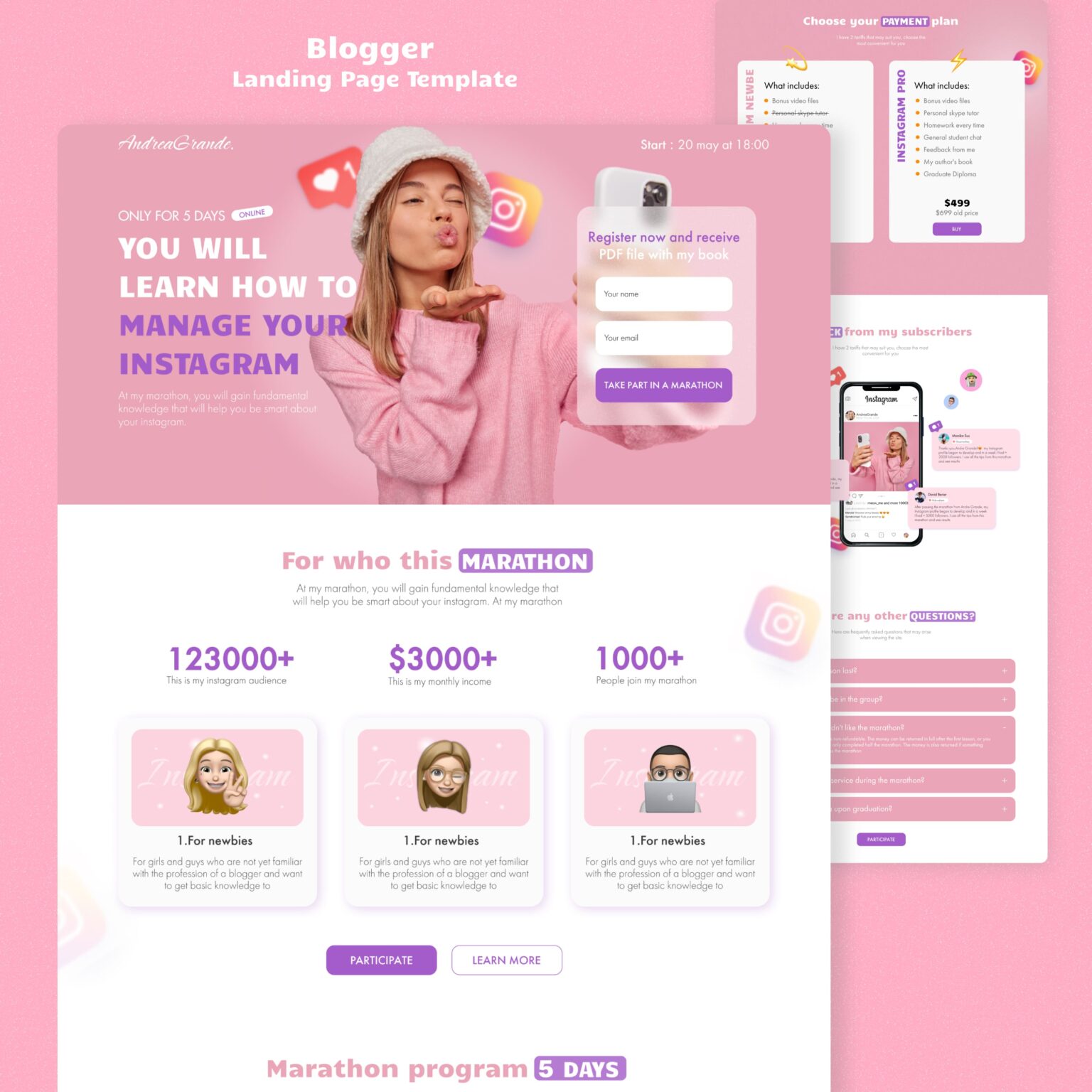 Landing Page Pink Blogger Template – MasterBundles