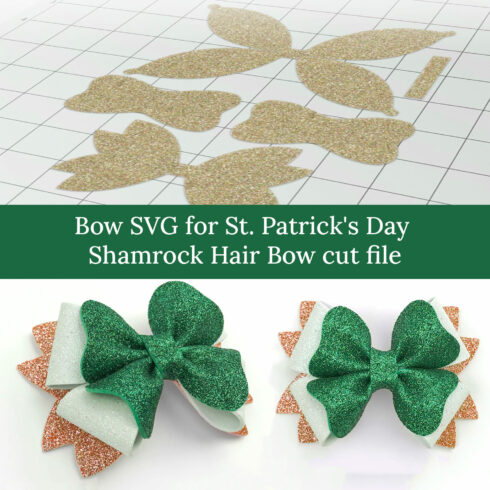 Bow SVG for St. Patrick's Day, Shamrock Hair Bow cut file.