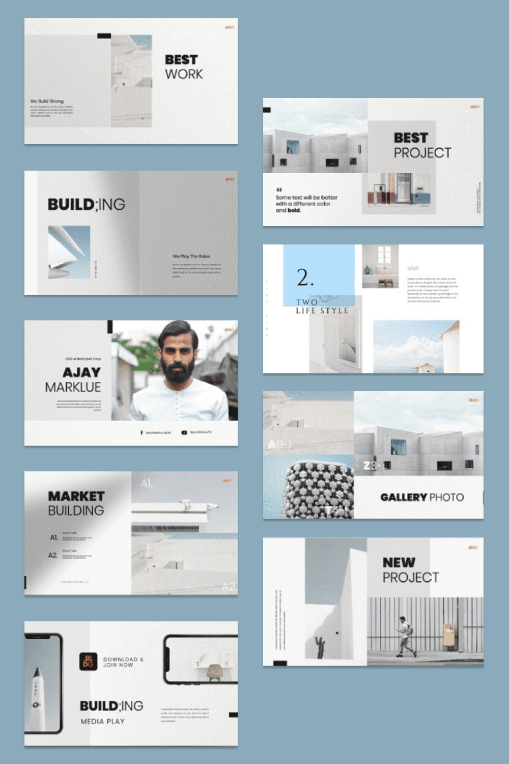 White and grey template for architectural topics.