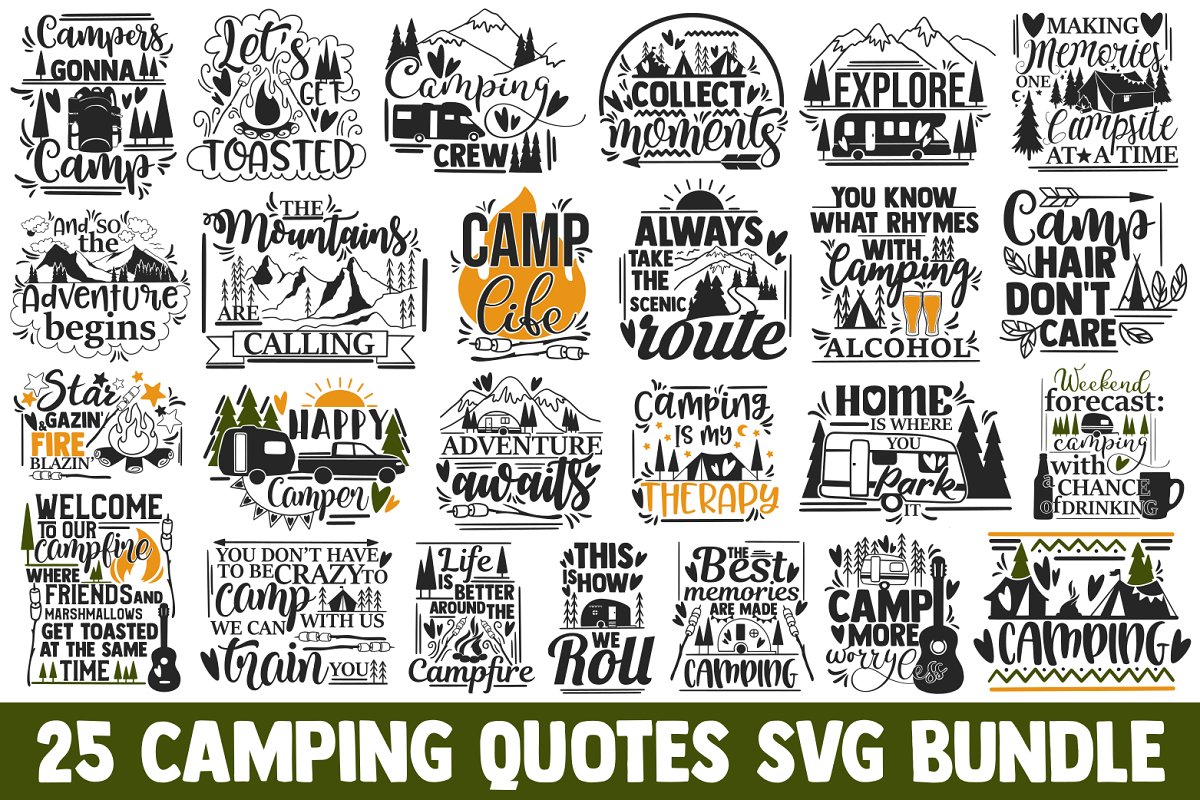 Cover image of Camping SVG Bundle Adventure Quotes.
