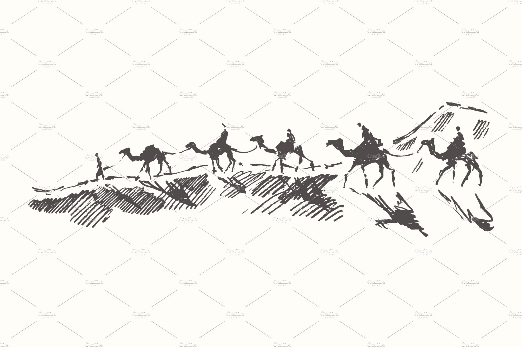 Light illustration with camels caravan.
