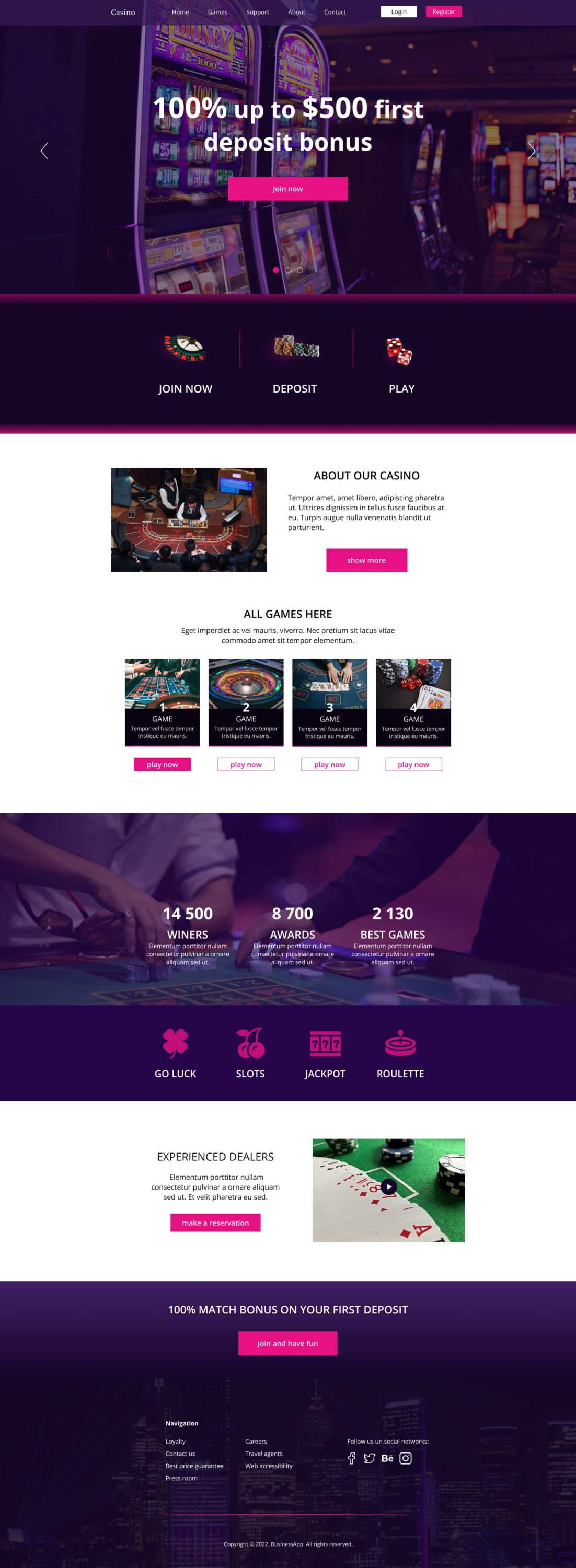 casino landing page design