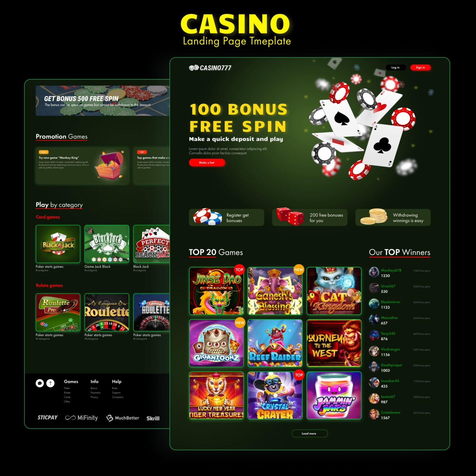 Dark Casino Landing Page Template – MasterBundles