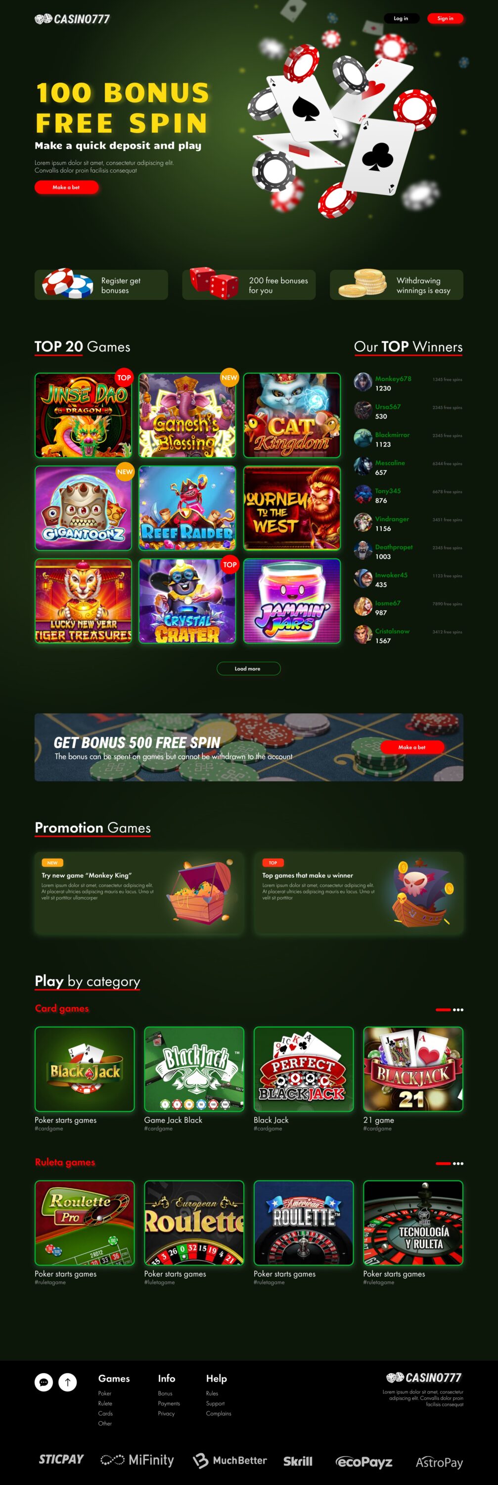 Colorful page for casino industry.