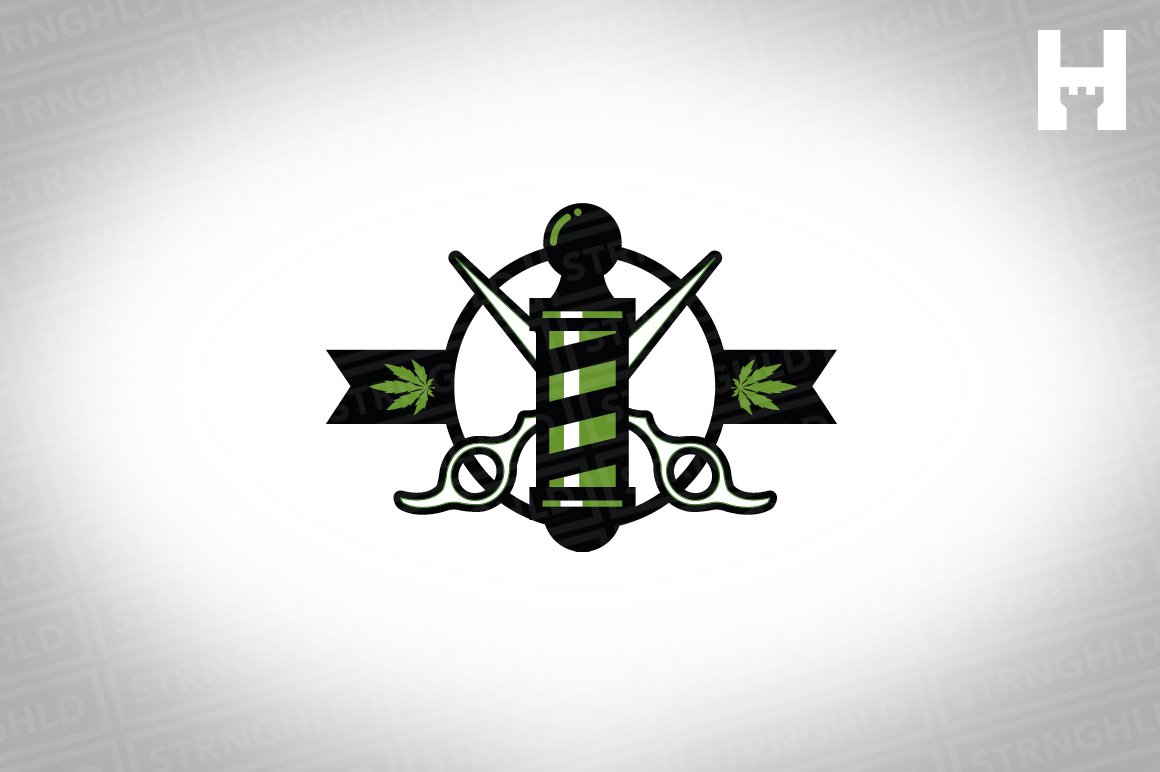 Minimalistic logo for barber in green.