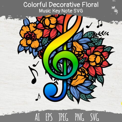 Colorful Decorative Floral Music Key Note SVG.