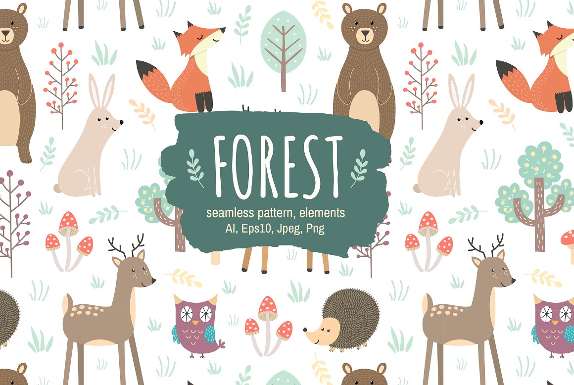 Colorful forrest animals.