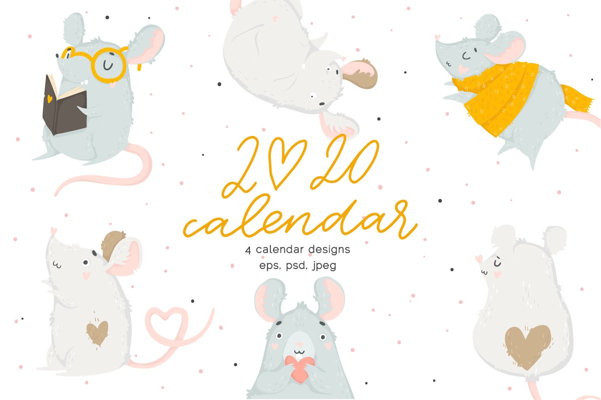 Cover image of Cute Rat – 4 New Year 2020 Calendars.