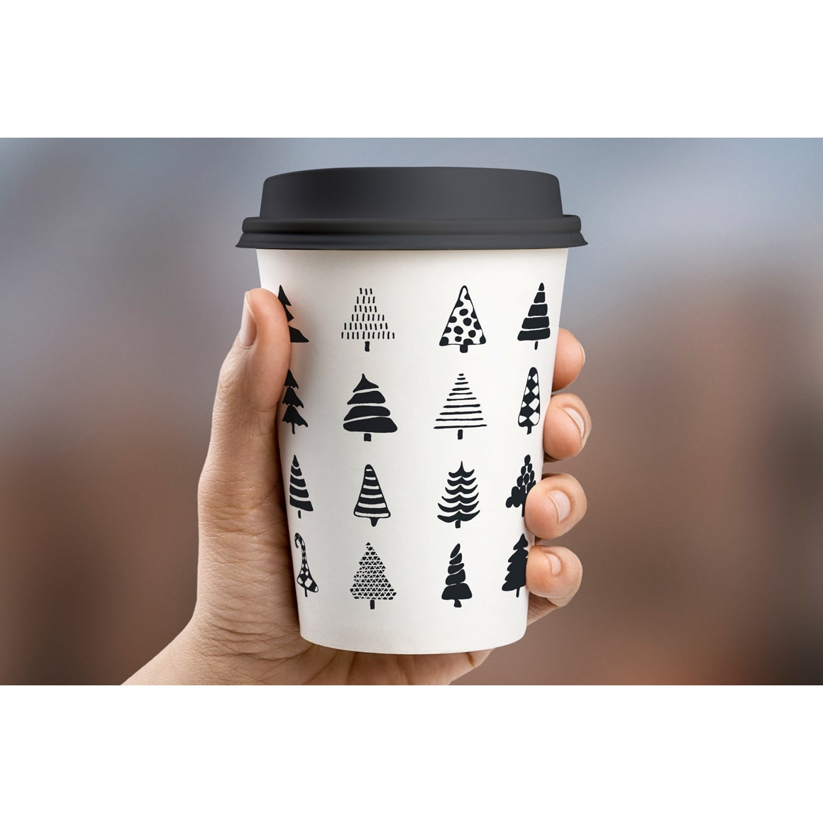 Doodles Fir Tree Icons coffee cup.