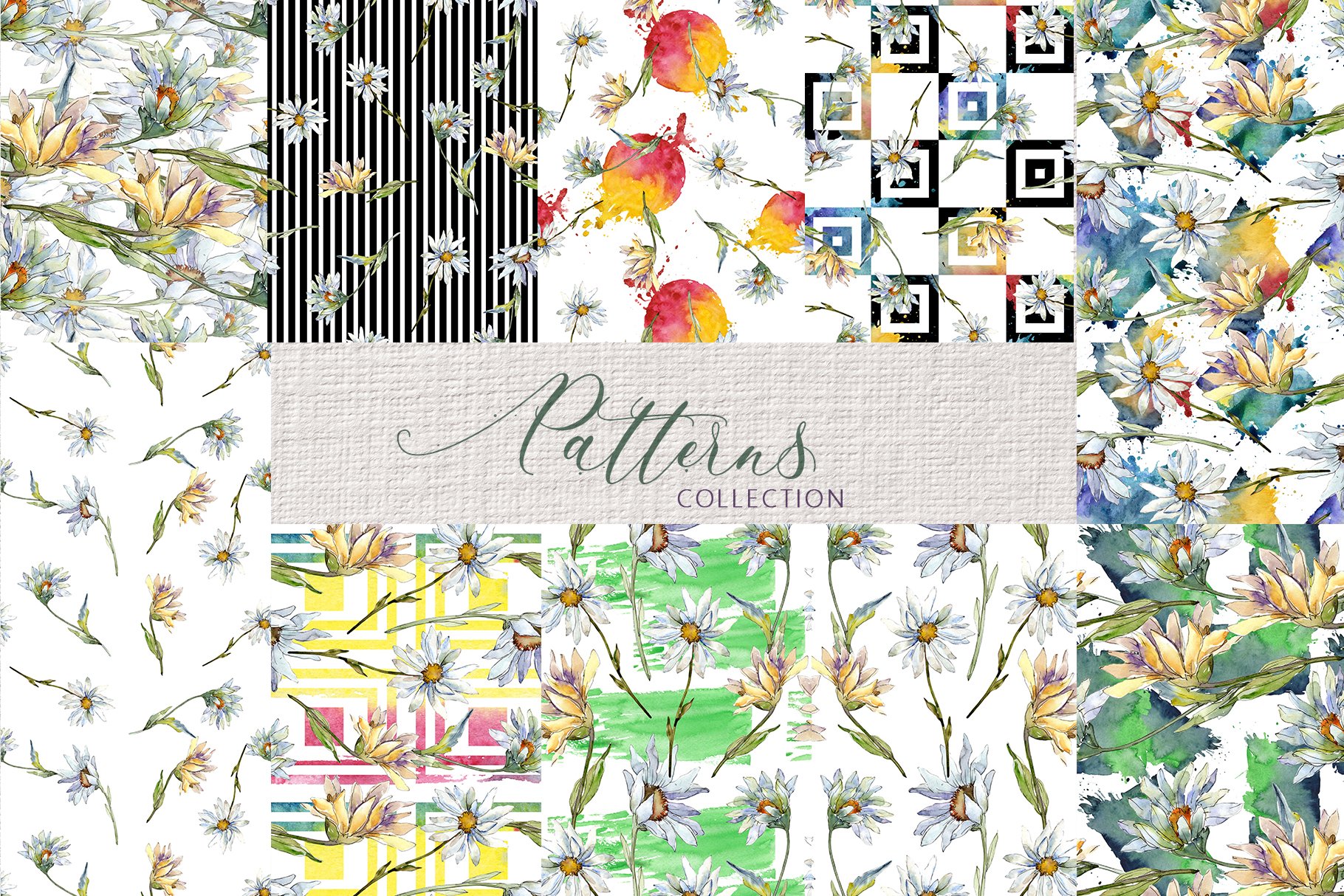 Use watercolor daises collection for different textures.
