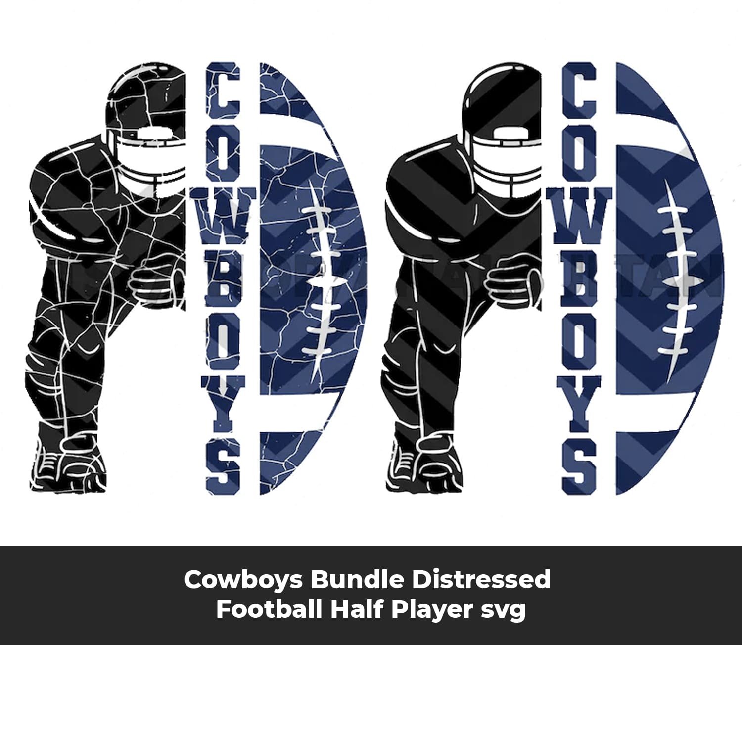 Cowboys Bundle Distressed Football Half Player svg cover.