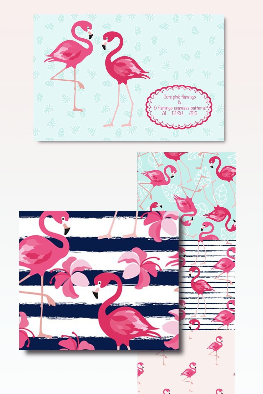 Diverse of flamingo in the different colors.