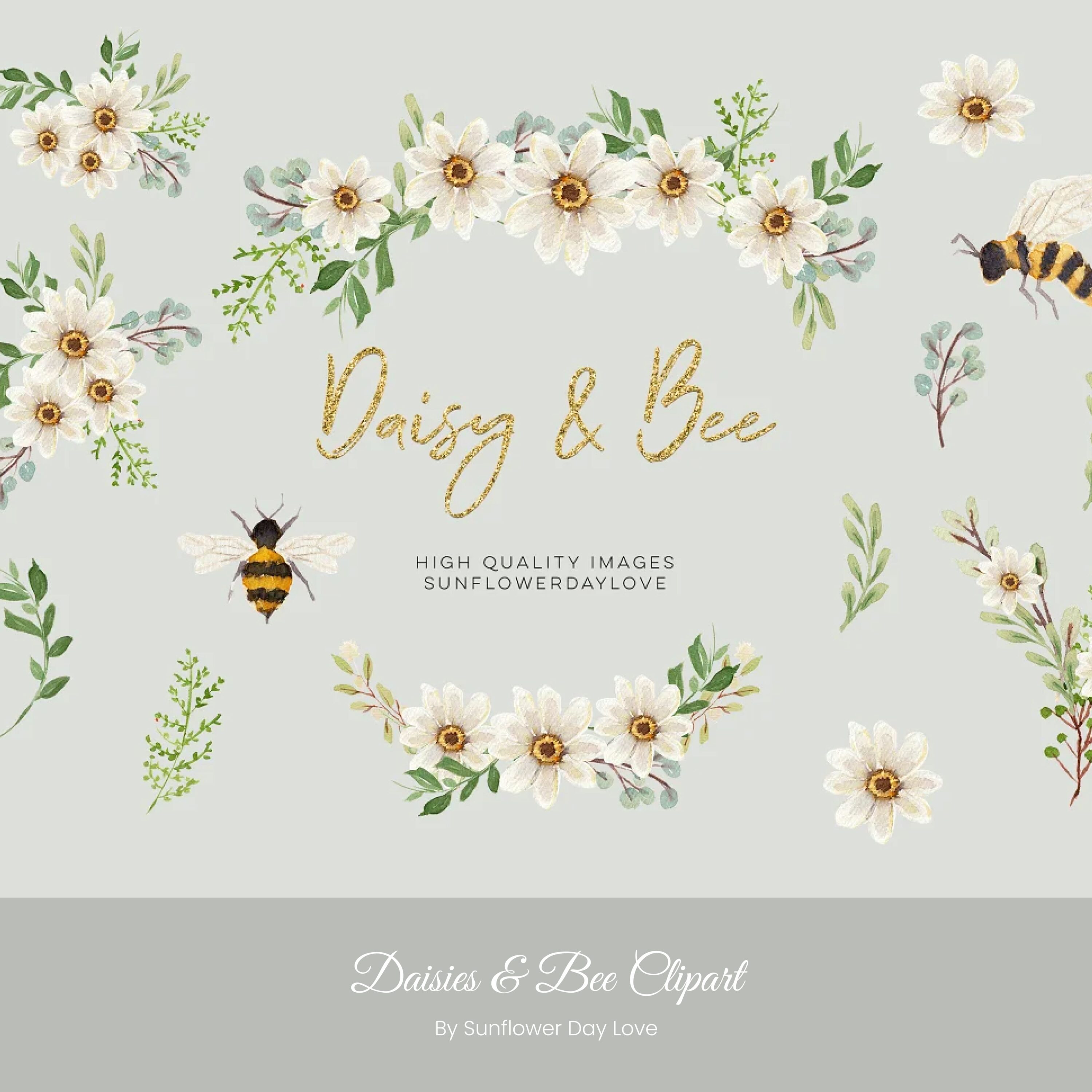 Daisies & Bee Clipart.