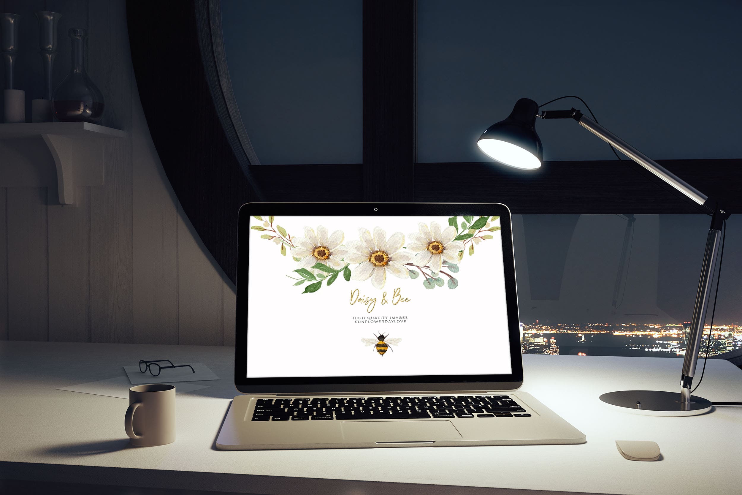 Daisies & Bee Clipart - laptop.