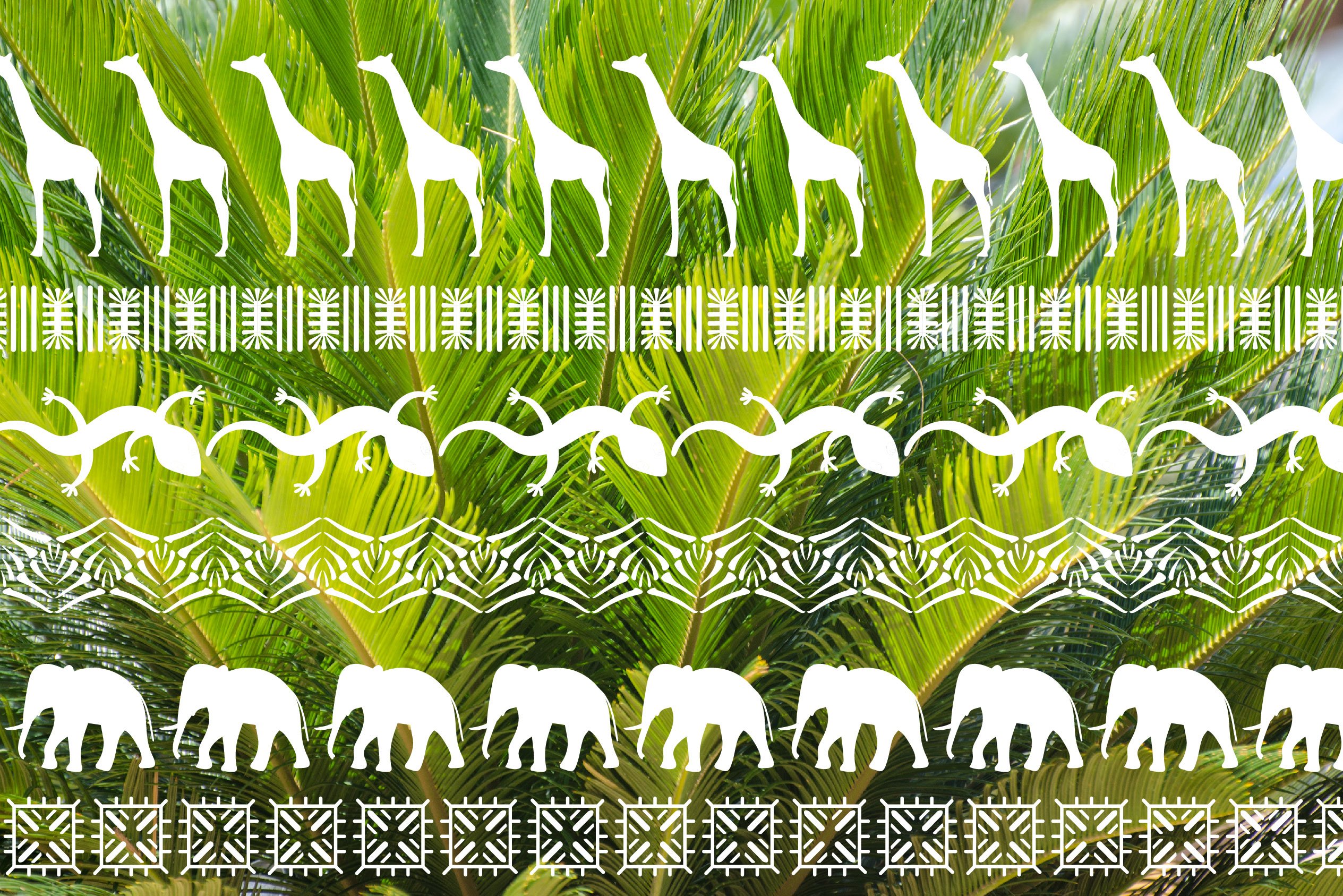 Green fresh background with an exotic animals.