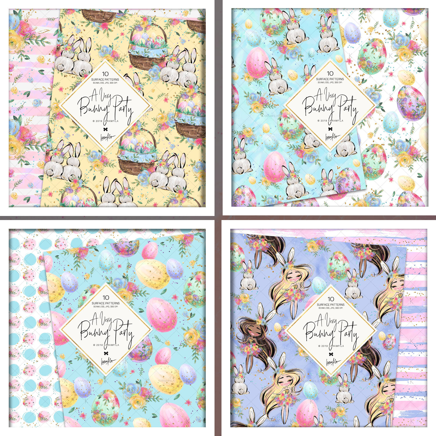 Easter eggs bunny fairy patterns cover.