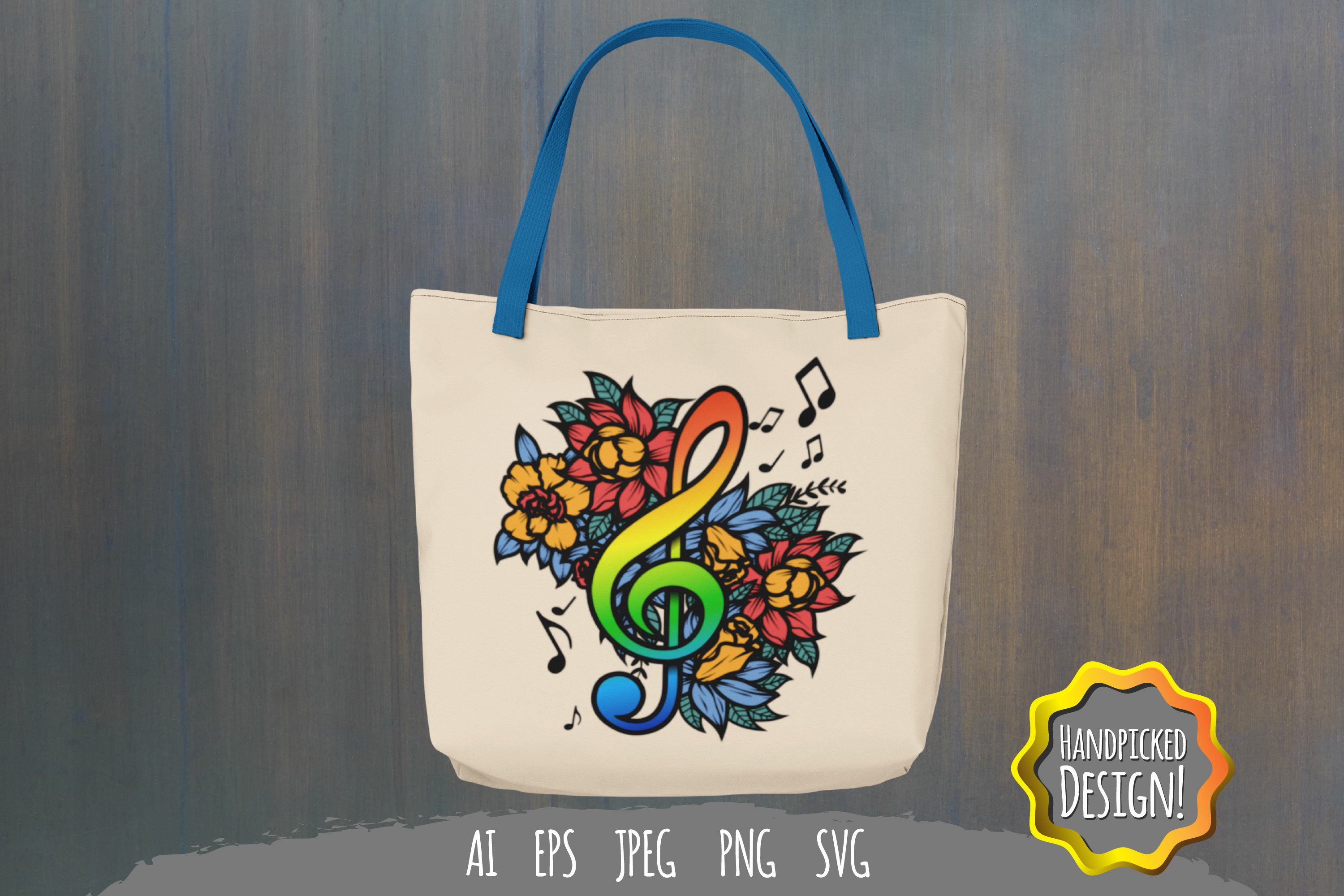 Eco bag with music note illustration.