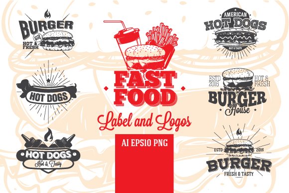 Red and grey logos for burger industries.