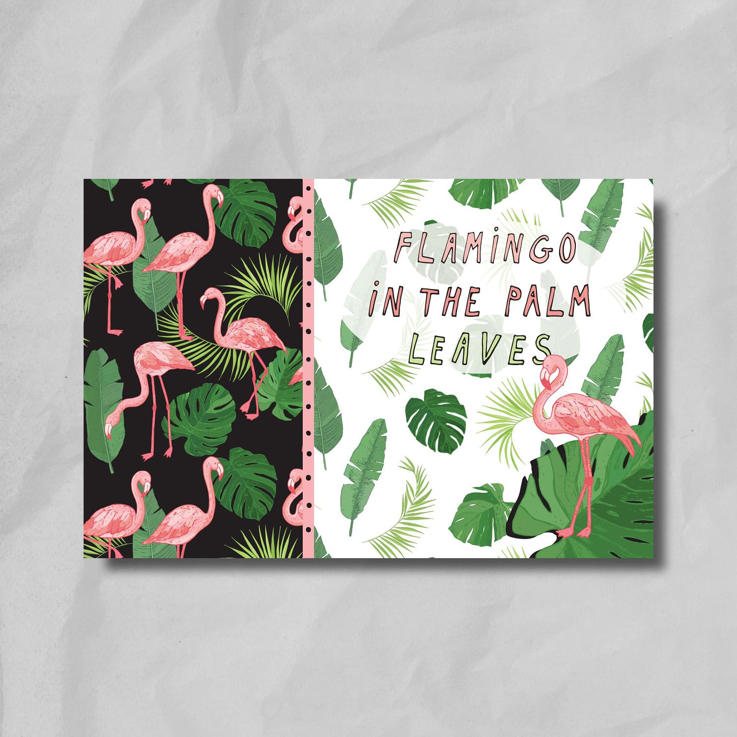 Flamingo in the palm leaves cover.