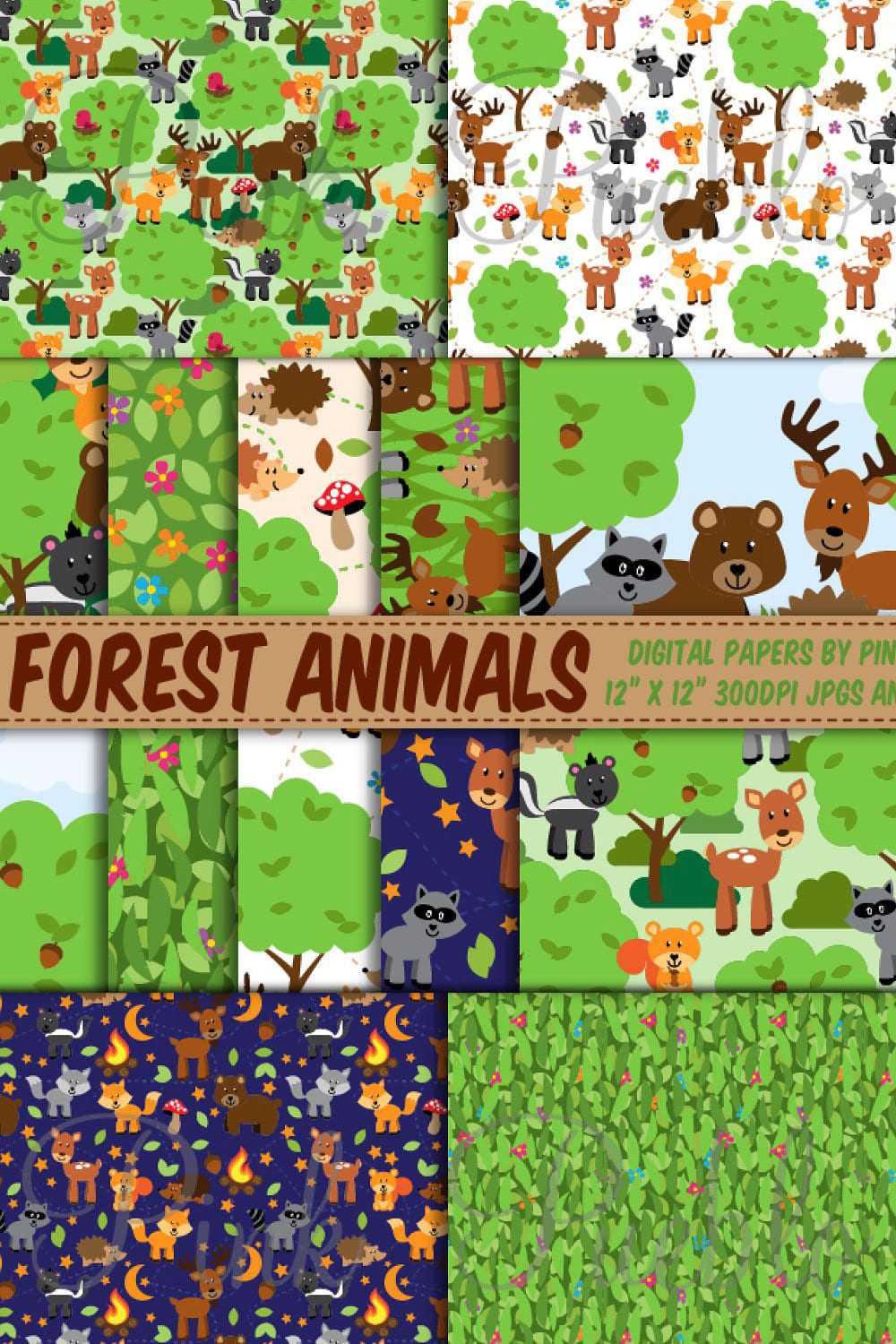 Diverse of wild animals in a forest.