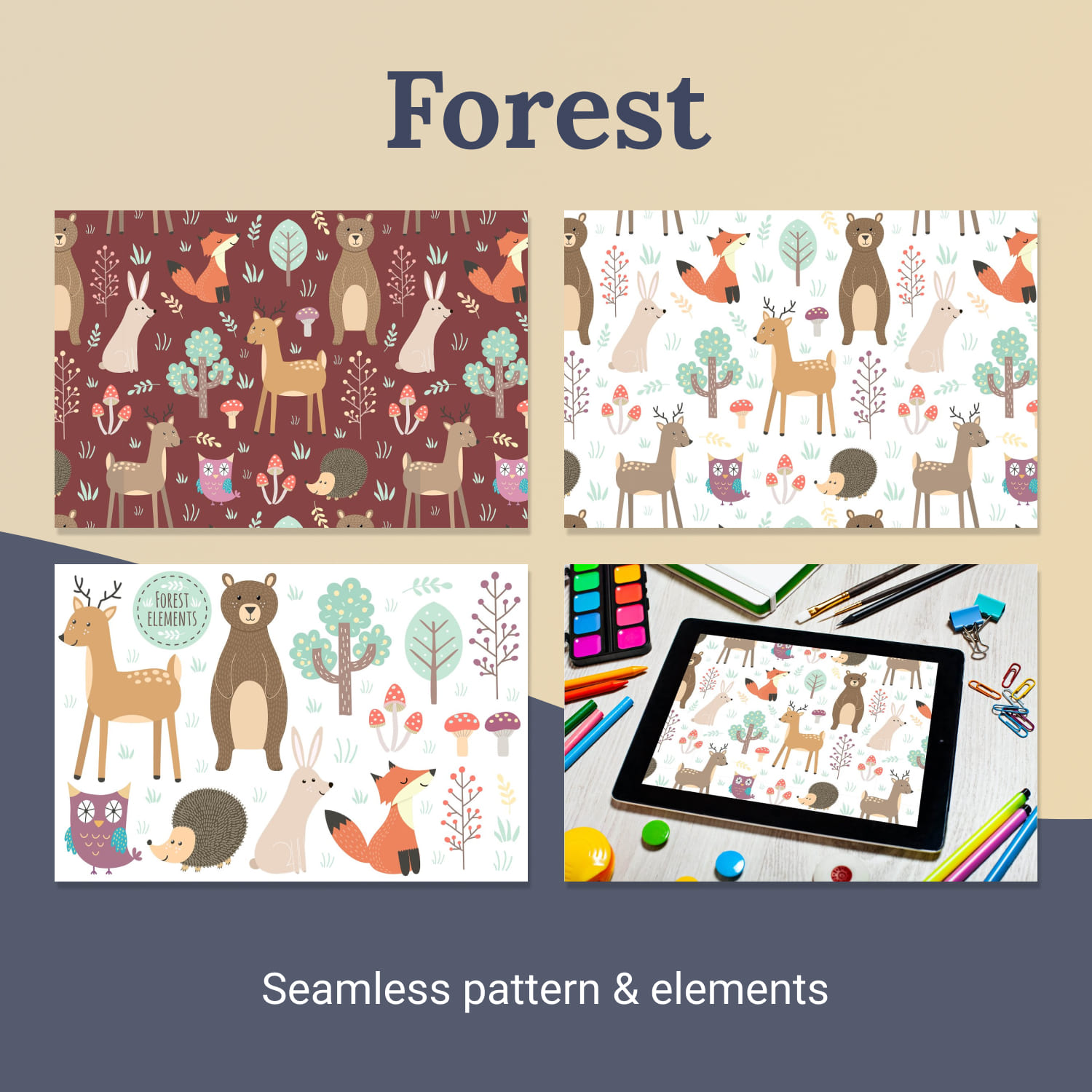 Forest: seamless pattern & elements.