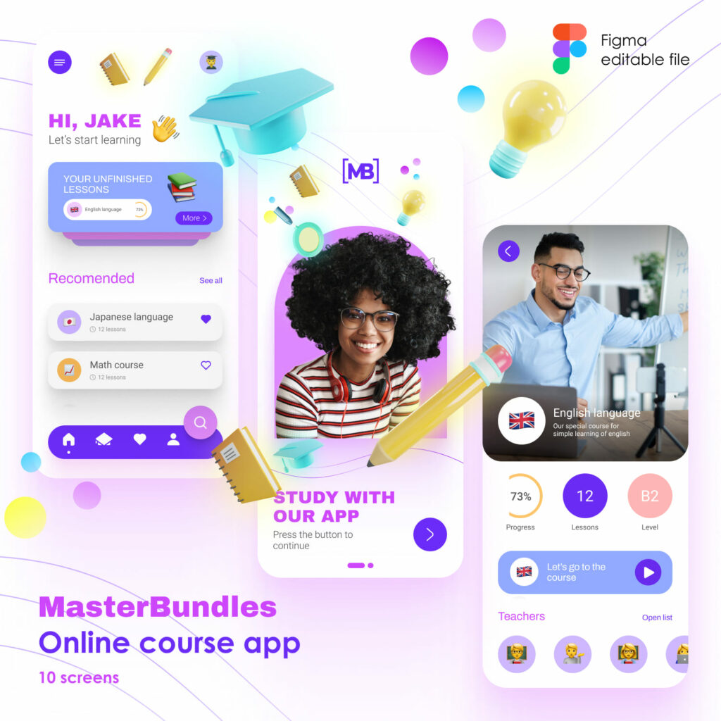 Purple Online Course App UI Kit – MasterBundles