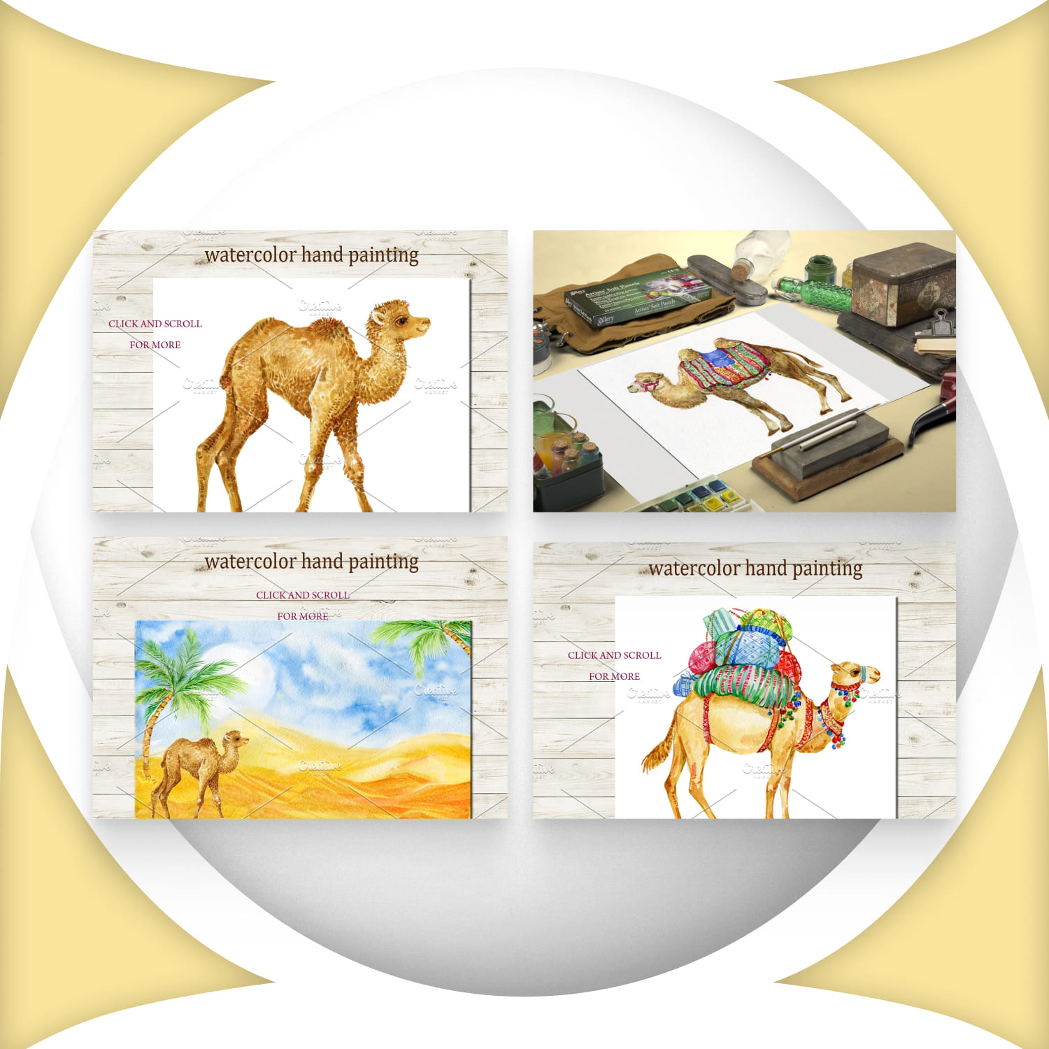 Camels. watercolor illustrations cover.