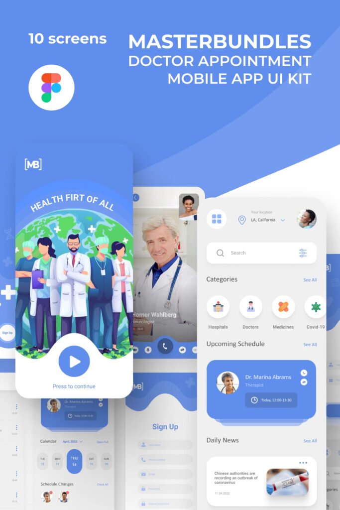 Blue Medicine App UI Kit – MasterBundles