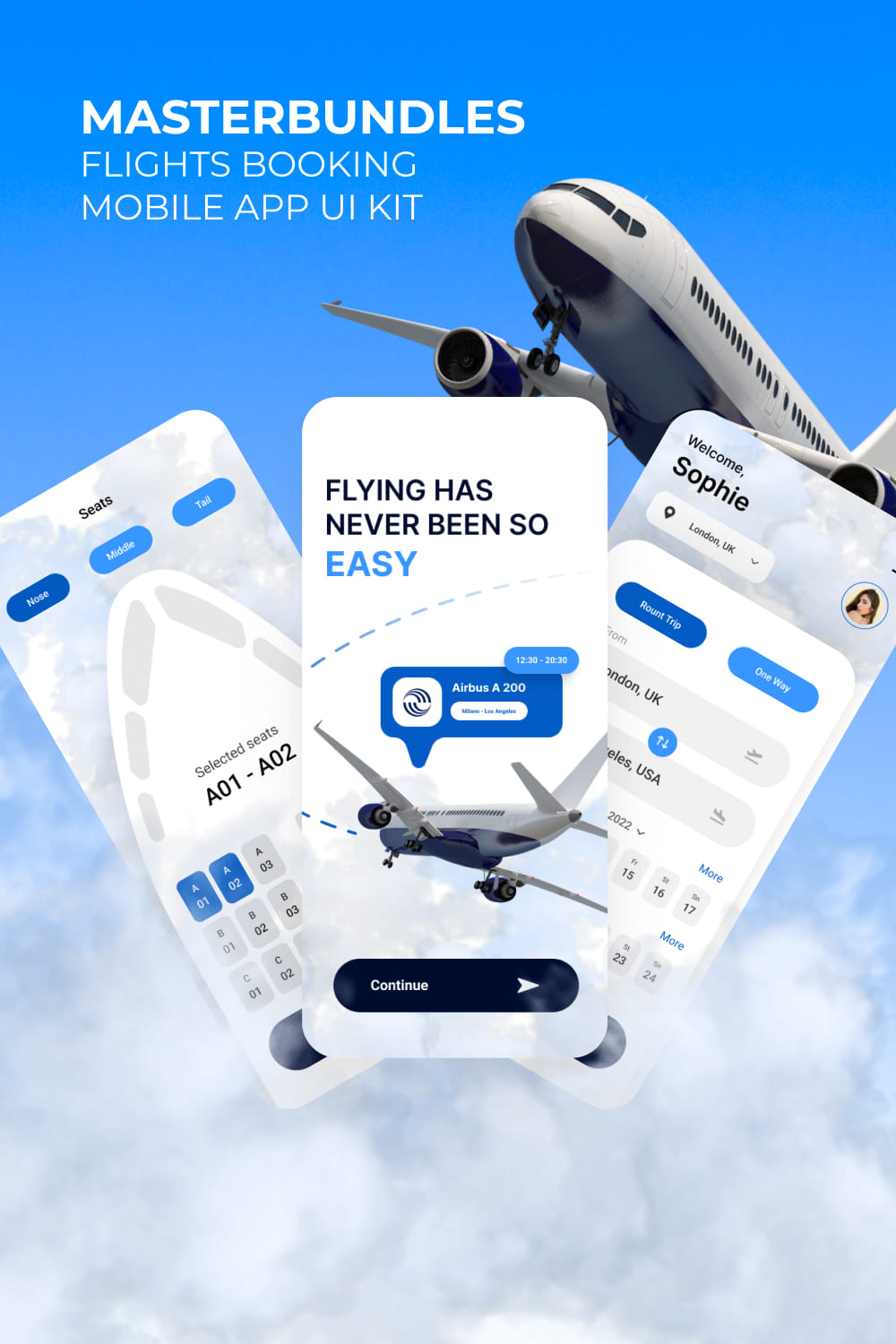 Flights Booking Mobile App UI Kit.