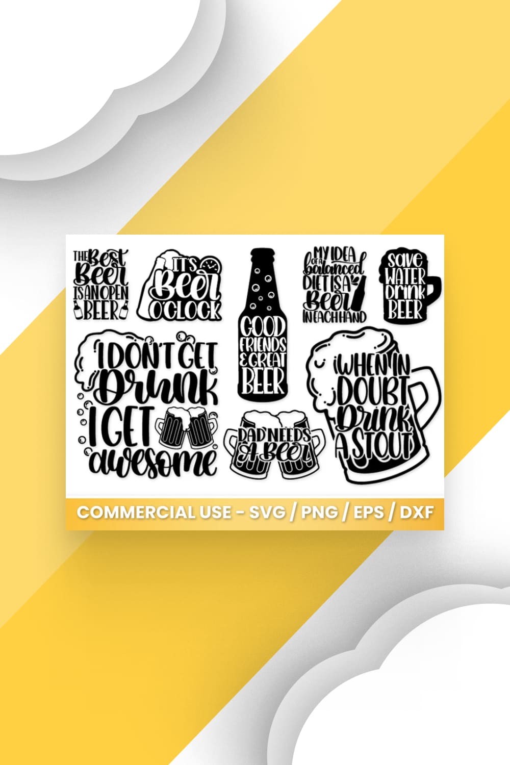 Black beer illustration and quotes for different textures.