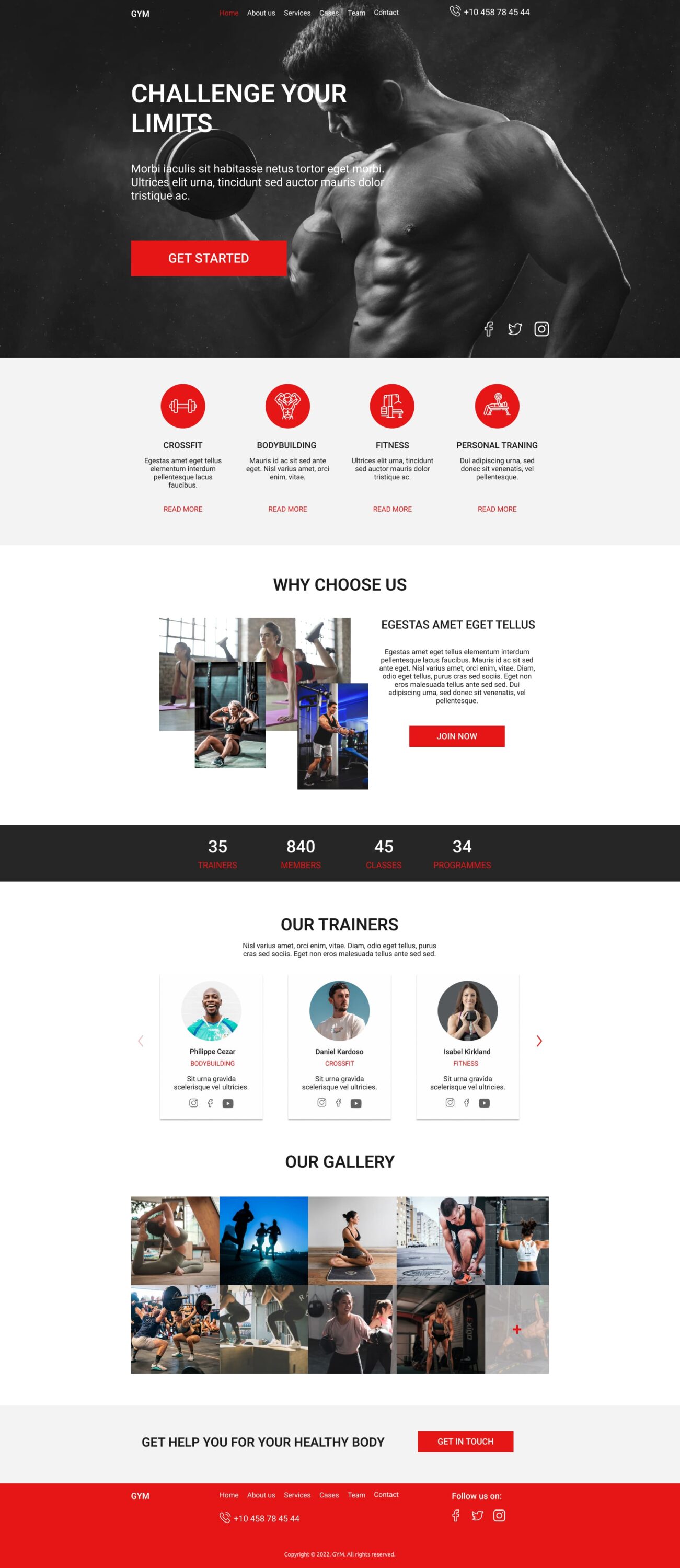 gym landing page template
