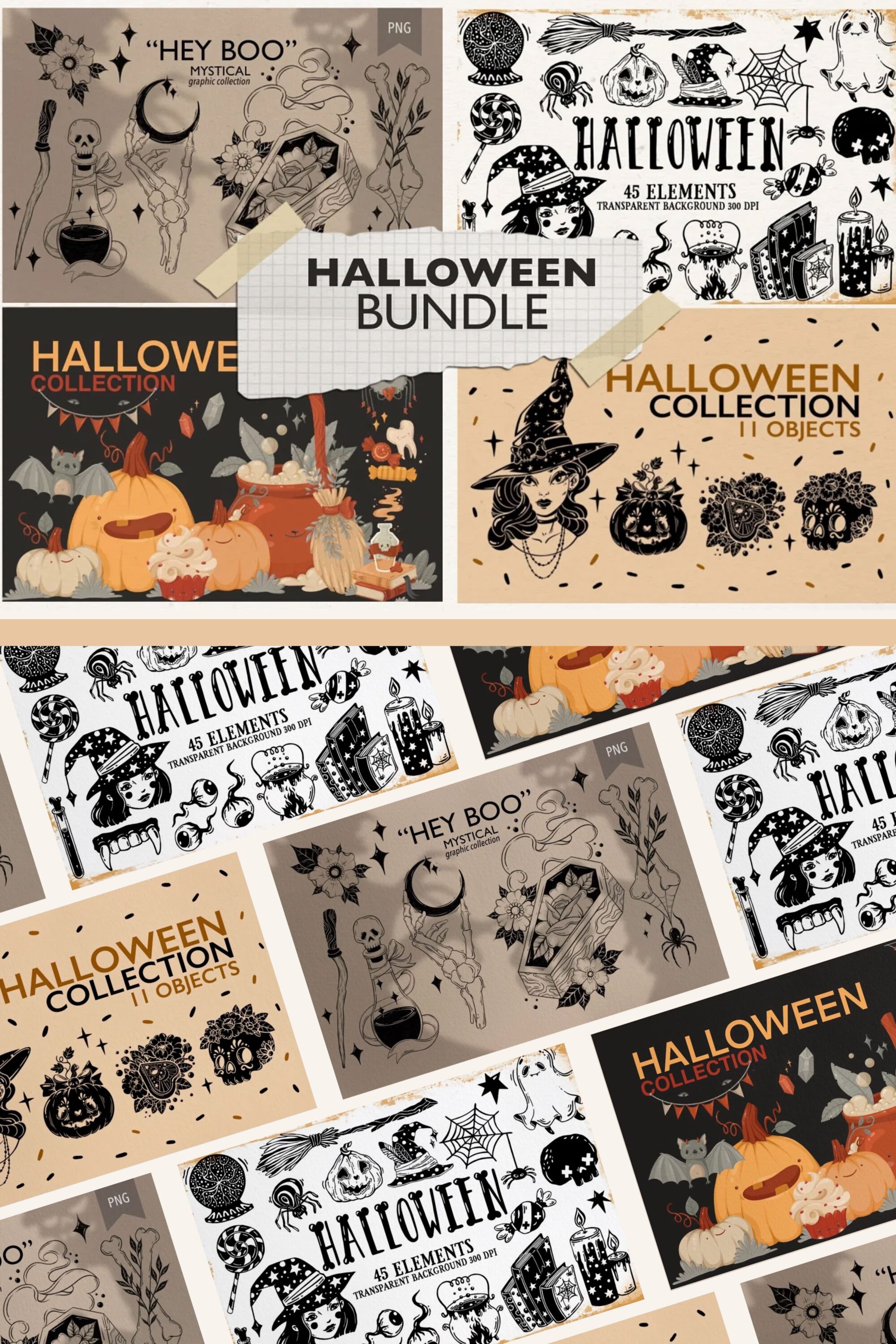 Illustration with Halloween elements.