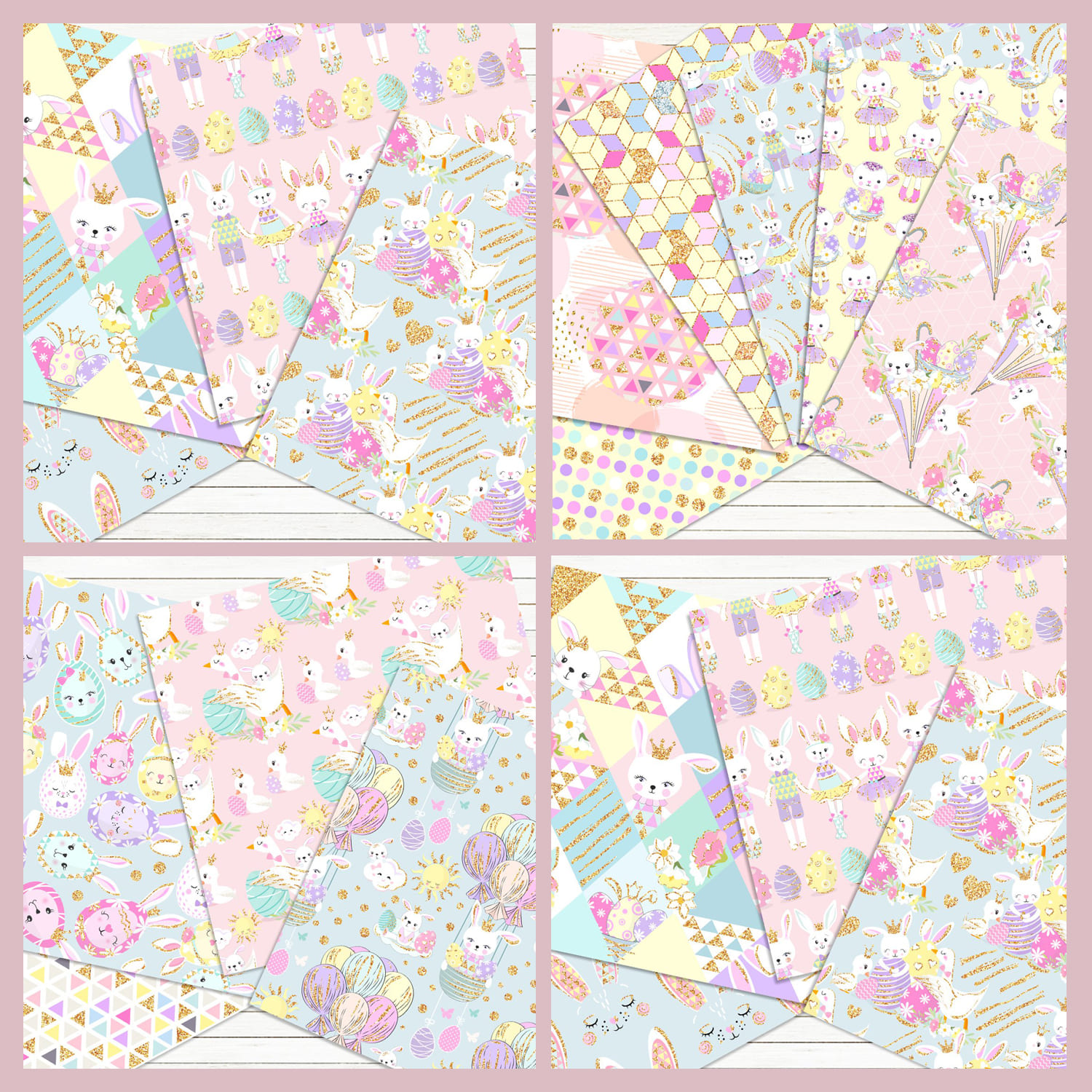 Happy easter bunnies digital papers cover.