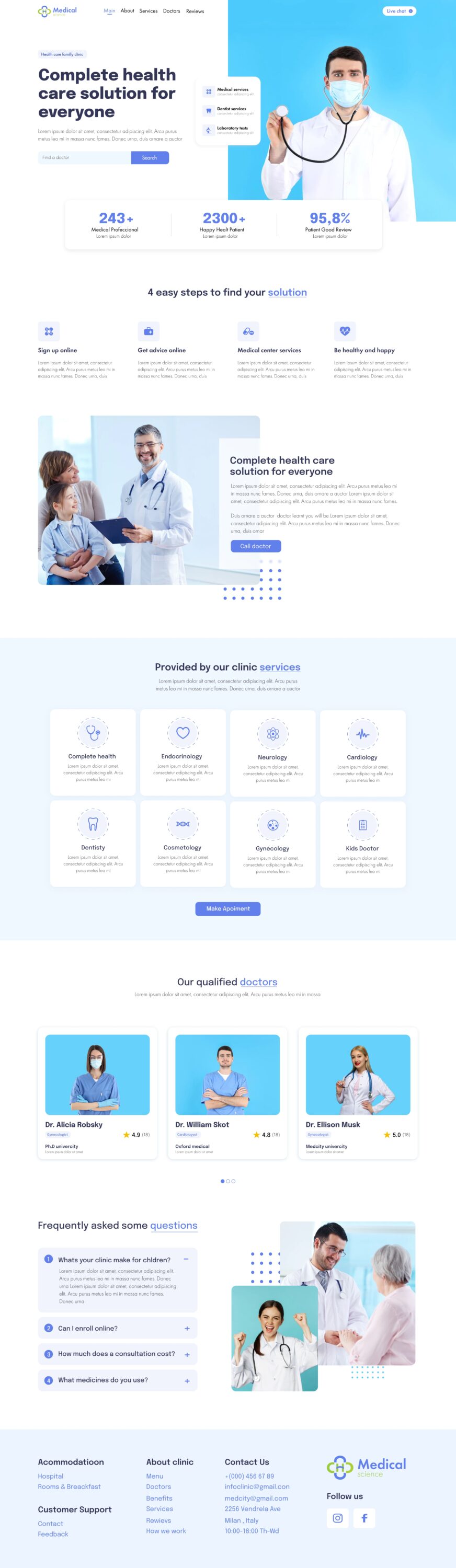 Blue page for healthcare industry.