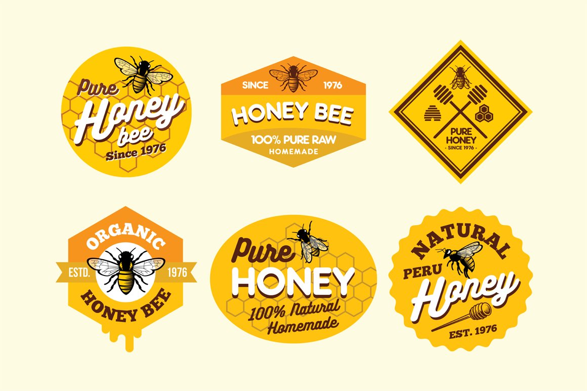 Yellow logos in the different shapes.