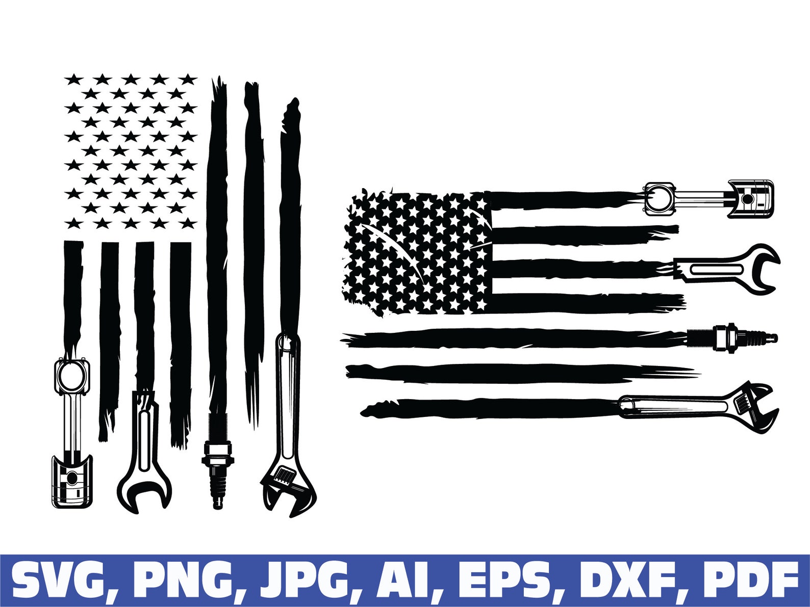 This pack contains Mechanic American Flag SVG illustrations highly detailed.