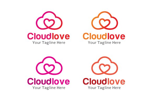 Colorful logos with cloudy in a heart shape.