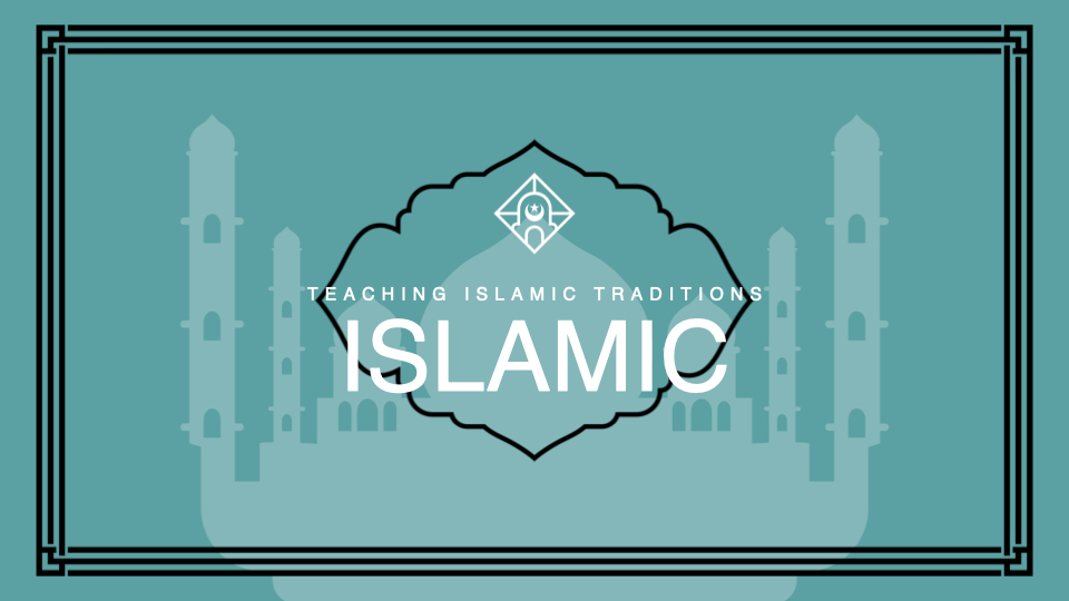 Calm turquoise title slide on the Islamic theme.