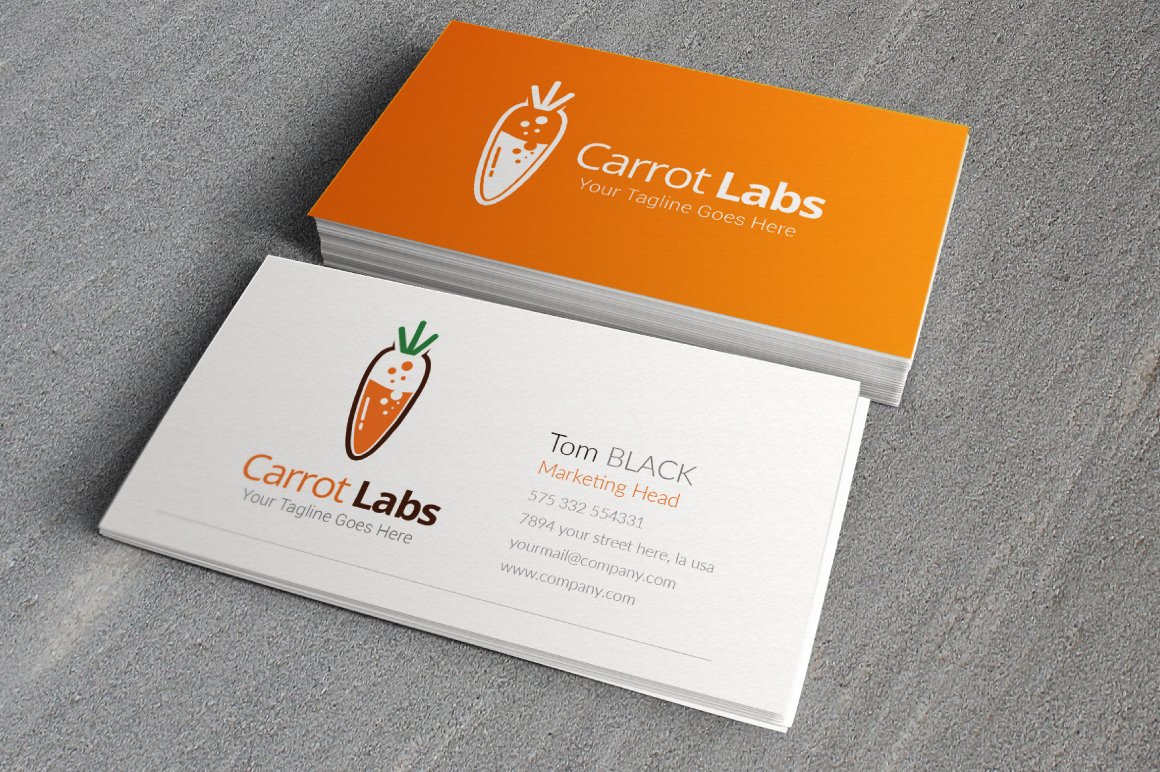 Classic carrot logo on the business cards.
