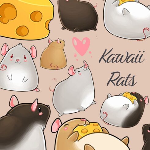 Diverse of cute illustrations with rats.