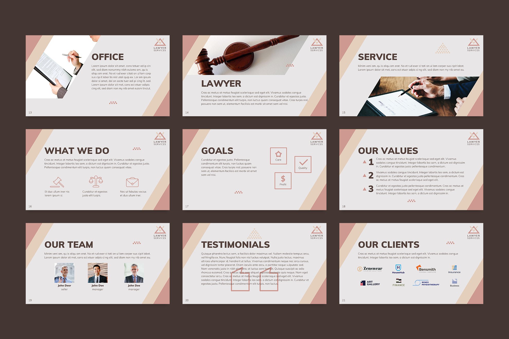 Cool classic light brown template for lawyer topics.